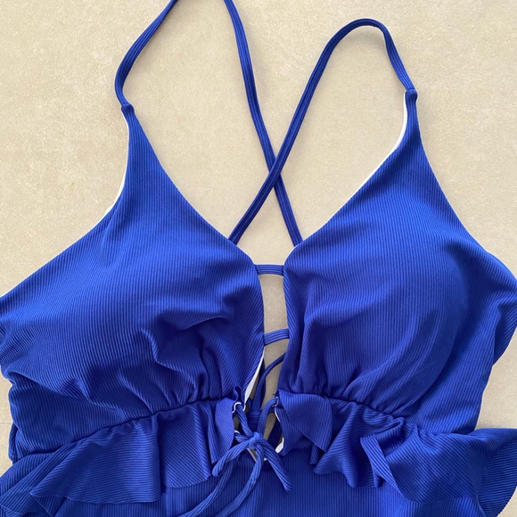 Plus Plain Rib Frill One Piece Swimsuit 3XL SHEIN - Picture 2 of 5